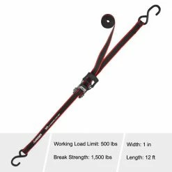 Husky 12 ft. x 1 in. Ratchet Tie-Down Straps with S-Hook (4-Pack) -Biggie Sales blacks husky ratchet straps fh0829 40 1000