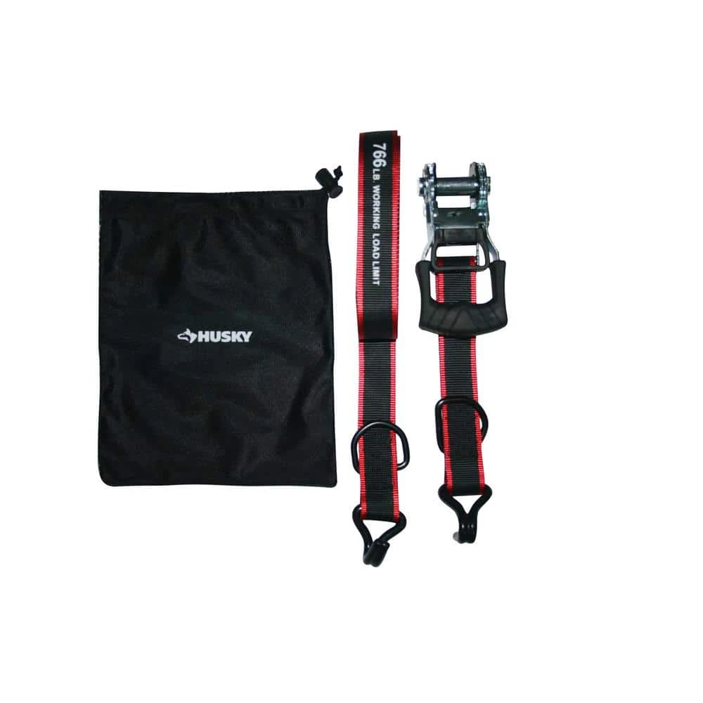 Husky 1-1/4 in. x 16 ft. Bar Ratchet Tie-Down Strap with J Hook and Mash Bag 3 Husky 1-1/4 in. x 16 ft. Bar Ratchet Tie-Down Strap with J Hook and Mash Bag