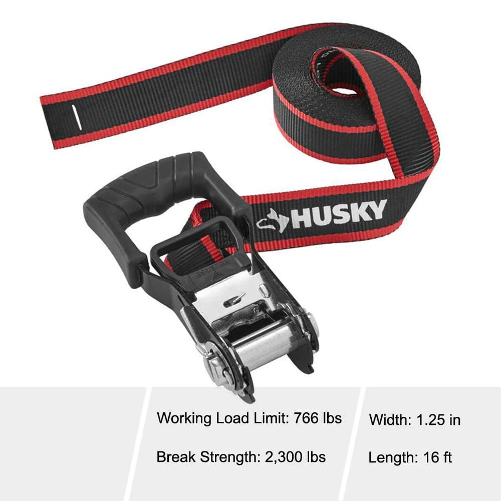 Husky 1-1/4 in. x 16 ft. Endless Loop Ratchet Tie-Down Strap 4 Husky 1-1/4 in. x 16 ft. Endless Loop Ratchet Tie-Down Strap - Image 2