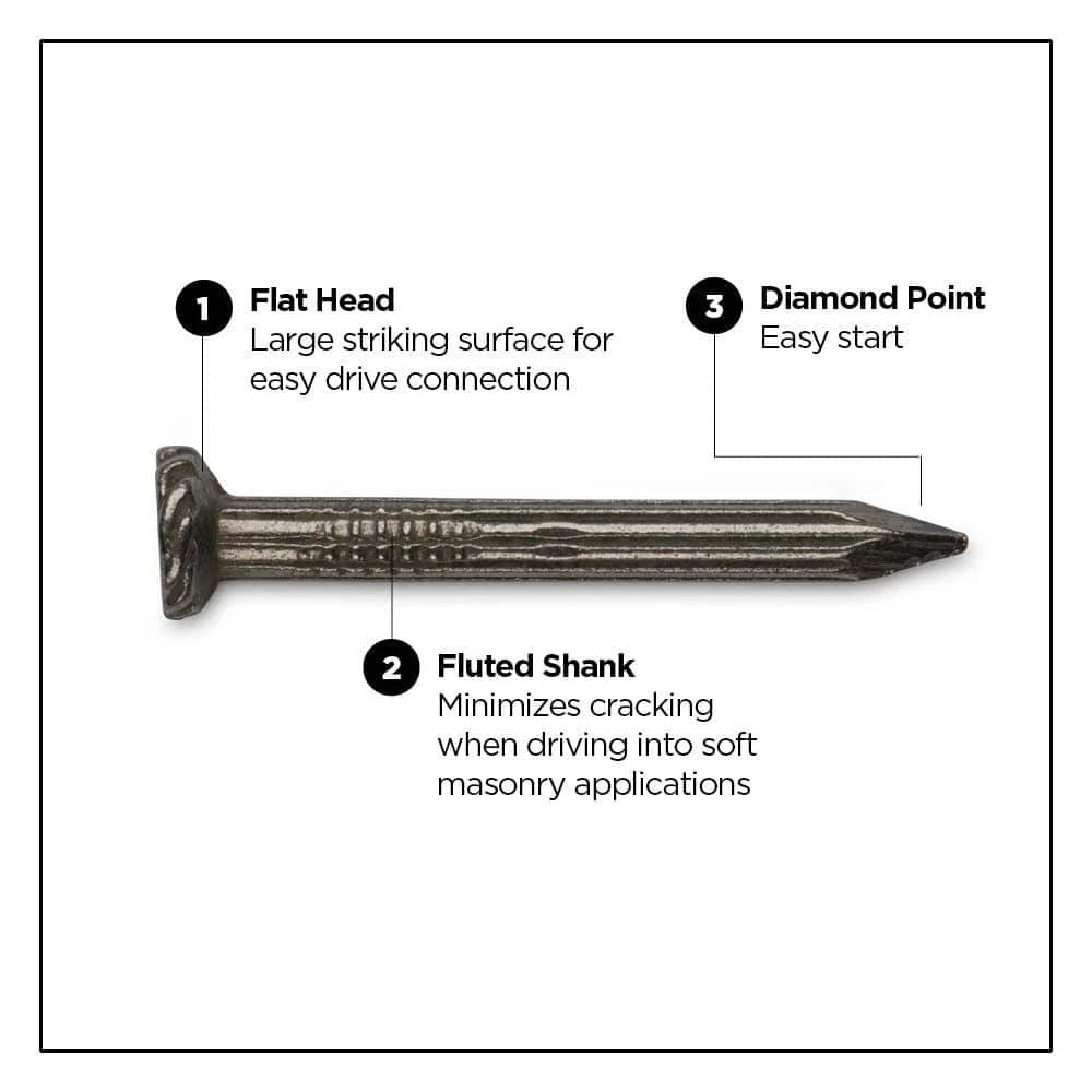 PRO-FIT 1-1/4 in. (3D) Brite Fluted Masonry Nail 1 lb. (173-Count) 5 PRO-FIT 1-1/4 in. (3D) Brite Fluted Masonry Nail 1 lb. (173-Count) - Image 3