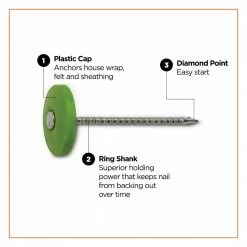 PRO-FIT 1 in. (2D) Electro Galvanized Ring Shank Nail with Plastic Cap (3000-Count) -Biggie Sales pro fit roofing nails 135051 4f 1000
