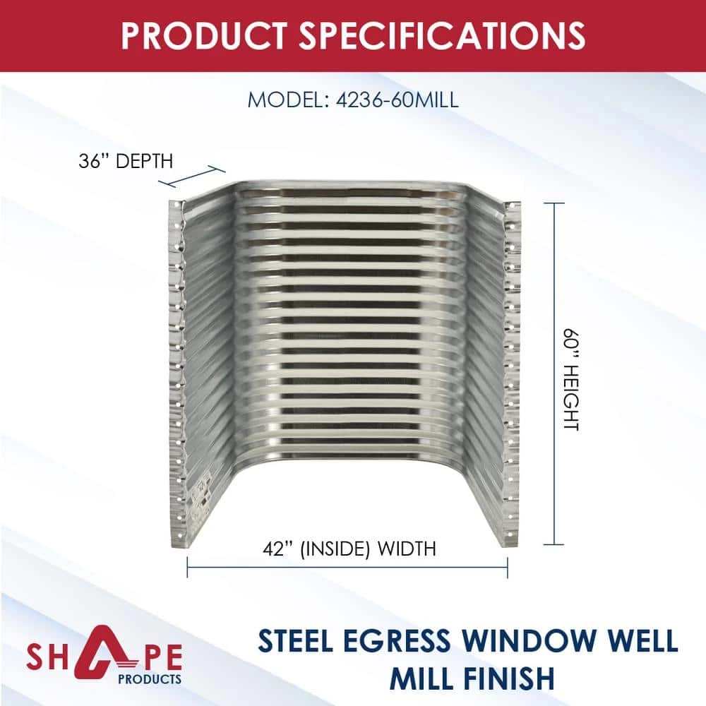 SHAPE PRODUCTS 42 in. W x 36 in. D x 60 in. H Galvanized Steel Egress Window Well 4 SHAPE PRODUCTS 42 in. W x 36 in. D x 60 in. H Galvanized Steel Egress Window Well - Image 2