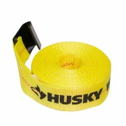 Husky 2 in. x 27 ft. Heavy-Duty Ratchet Tie-Down Strap with Flat Hooks -Biggie Sales yellows golds husky ratchet straps fh0850 4f 1000